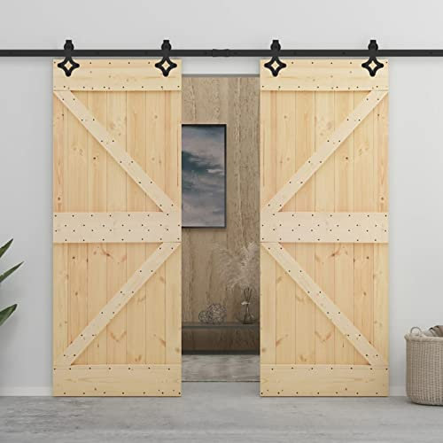 Lechnical Porta Scorrevole con Set Hardware 80x210 cm in Legno di Pino,Porta Scorrevole,Porta Scorrevole Interna,Porta Scorrevole Esterno UW