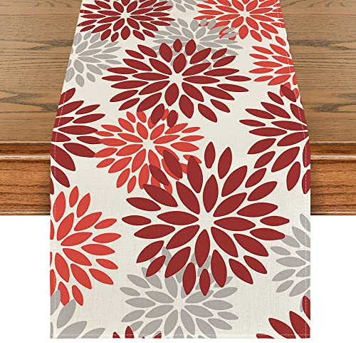 Artoid Mode Blumen Rot Dahlien Herbst Tischläufer, Saisonnal Weihnachten Küche Tisch Dekoration Drinnen Urlaub Party Dekor 40x140 cm