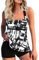 Maillots Deux PièCes Femme Maillot de Bain Deux pièces pour Femmes Maillot de Bain Tankini Vintage imprimé hawaïen pour Cacher Le Ventre et Short de Bain Taille Haute pour Nager(Noir,5XL)
