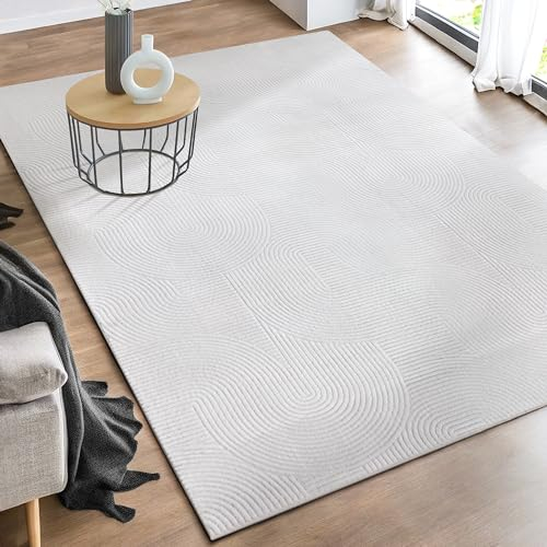 the carpet Rio - moderner und weicher Teppich Wohnzimmer Schlafzimmer mit Anti-Rutsch-Rücken und 3D-Optik, Flauschige Oberfläche, pflegeleicht und robust, Weiß, 140 x 200 cm