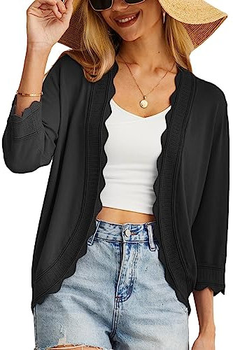 GRECERELLE Womens Summer Cardigan Lightweight Soft Casual Cropped Knit Shrugs Jumper Womens Tops for Dress Summer Evening Wedding (Black, XXL)