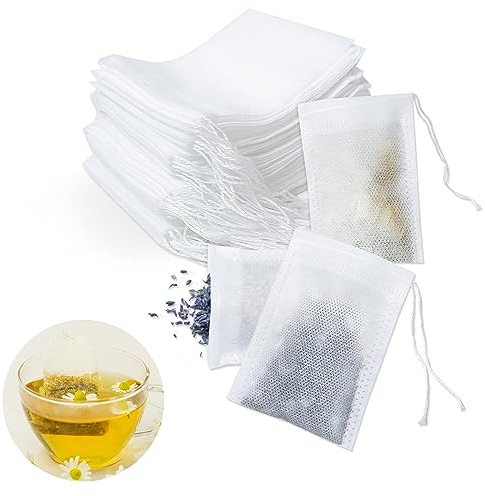 RZMZBY 300 Stück Teefilter Papier für Losen Tee,Filterbeutel Tee,7 X 9cm Teebeutel für Losen Tee Einweg mit Kordelzug,Teefilter für Lose Gewürze Tee Kräuterpulver Kaffee