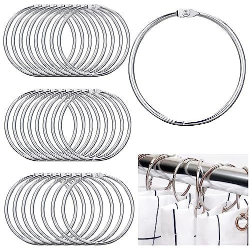 Anelli per Tende Apribili in Metallo - 24 Pezzi Con Ganci per Tende da Doccia, Diametro Interno 50 mm (Argento)