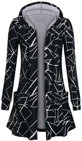 Flikity Women's Hoodies, Zip up Jackets for Women Long Sleeve Ladies Hoodies Open Front Longline Tunics Tops Black Cardigans for Women UK Trendy Casual Work Clothes