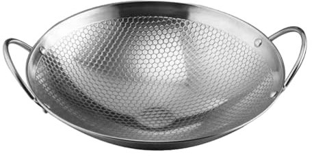 Folpus Double Ear Wok Pot Deep Frying Pan Stainless Steel Wok Round Bottom Wok for Restaurant, 7inch