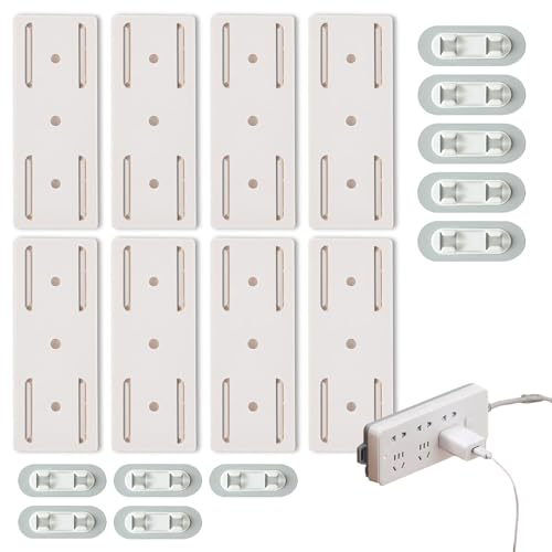 DALAETUS 28 Pcs Self Adhesive Power Strip Holders And Cable Clips Set, No Drill Socket Fixer Sliding Design For Home, Kitchen, Office, Easy To Install Tidy Tv Pc Laptop Ethernet Desktop(White)