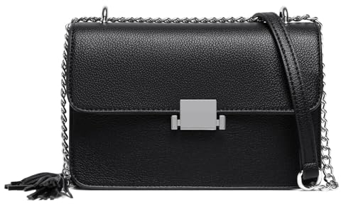 ER.Roulour Klein Handy Umhängetasche,Damen Kleine Umhängetasche,PU Leder Crossbody Schultertasche Reisepass Handytasche mit Ketten-Schulterhandtaschen (Schwarz)
