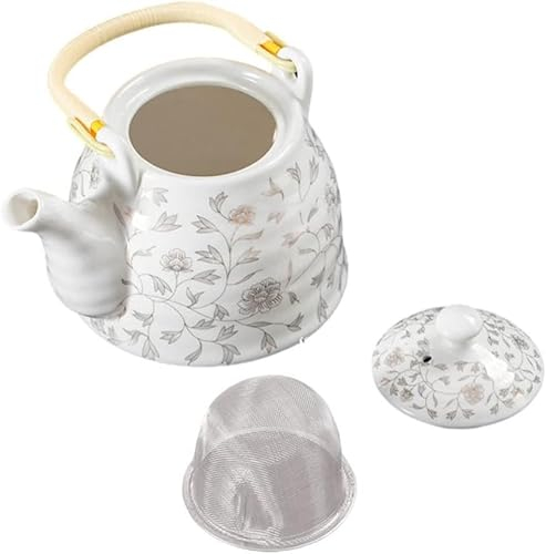 Tetera esmaltada con decoración retro, tetera grande, tetera japonesa china, tetera con tapas de asa, cazuela de cerámica de porcelana, tetera floral decorativa, tetera de porcelana for el hogar