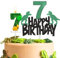 Dinosaur 7th Birthday Cake Topper With Number Candle - Dino Theme Party Decorations for Boys Girls Kids - Happy Birthday Cupcake Decor