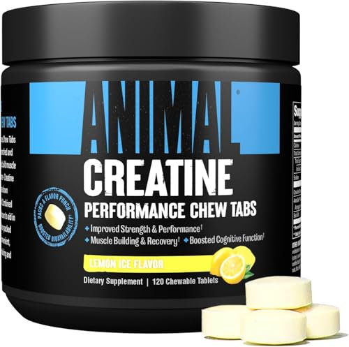 Universal Nutrition ANIMAL CREATINE CHEWS (Lemon Ice) enthält 5g leicht absorbierbares Kreatin Monohydrat & Meersalz für die Aufnahme & Pump, steigert Trainingsfähigkeit des Körpers,120 Kautabletten