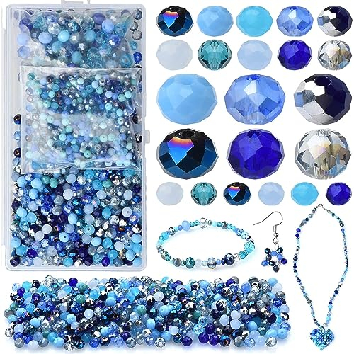 Zepitniy 1000 Cuentas Cristal Facetado de Colores 4mm 6mm 8mm Abalorios para Hacer Pulseras Collares Pendientes - Azul