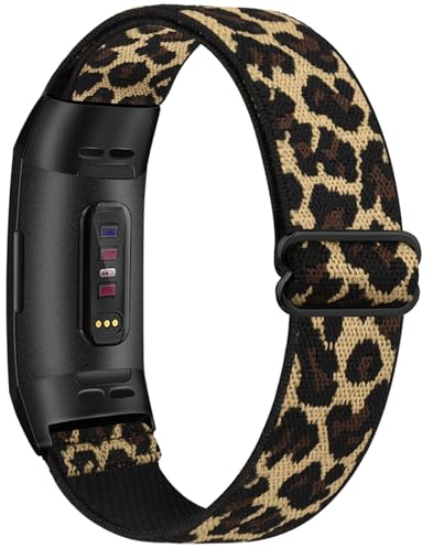 Oumida Armband für Fitbit Charge 4/3 - Weiches Elastisches Nylon Ersatzarmband für Damen und Herren (Leopard)