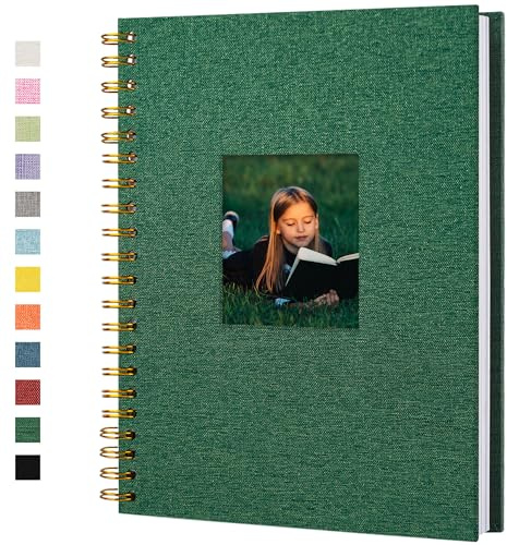 Scrapbook Fotoalben Leineneinband,28x28 cm,40 Seiten,Dunkelgrün | Hardcover Kraft,Weiße Seiten,Erinnerungsbuch – Für Hochzeit,Reise,Baby,Dusche,Gästebuch