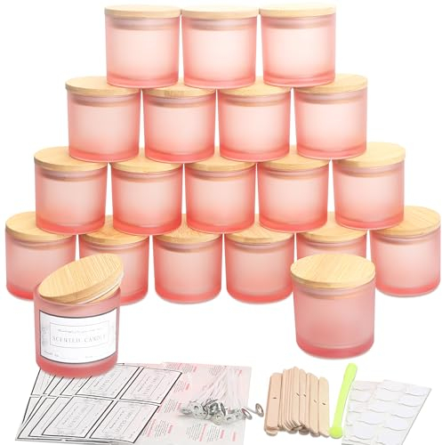 MILIVIXAY Lot de 20 petits pots à bougies vides en verre rose mat de 113,4 g avec couvercles et kits de fabrication de bougies – Petits pots à bougies vides pour la fabrication de bougies – Récipients