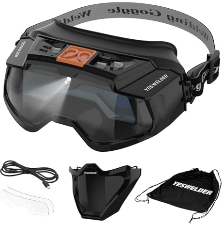 YESWELDER Auto Darkening Welding Goggles with Mask, LED Lighting & TYPE-C Charging, True Color 4 Arc Sensor Welding Glasses Welder Mask Welding Helmet for TIG MIG ARC Plasma Cut
