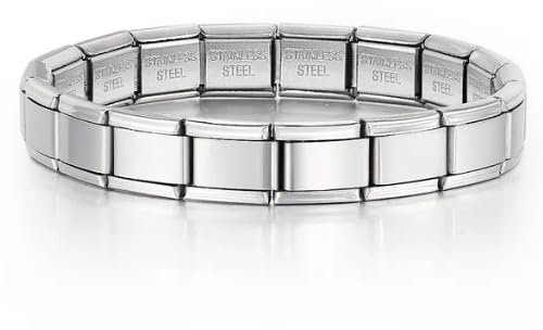 M&S Starter Bracelet Bangle Gold Rose Silver Stainless Steel 9mm Italian Link Charm Compatible With Nomination Bracelet (Silver)