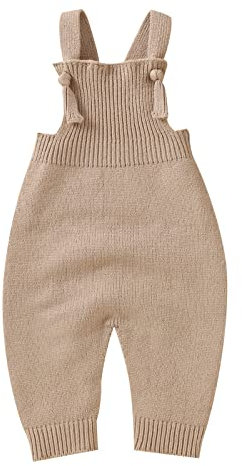 Generico Pagliaccetti Neonata Neonato Pagliaccetto Lavorato a Maglia in Cotone Senza Maniche Cinturino Ragazzo Ragazza Solido Maglione Vestiti Tuta per Bambini Completino 9 Mesi (Khaki, 12-18 Months)