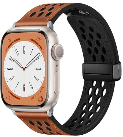 Correa de piel con cierre magnético, compatible con Apple Watch Ultra/Ultra 2/SE/Series 1-10, 49/45/44/42mm, Nailon
