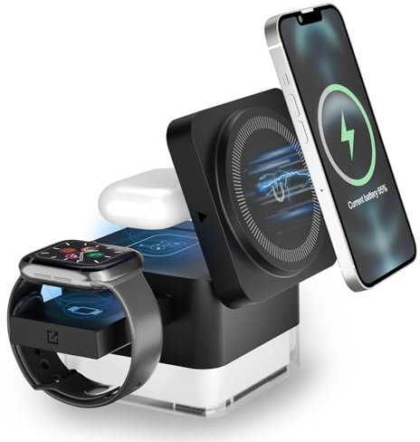 Stazione di Ricarica Wireless 3 in 1 Compatibile con Apple Watch, Airpods e iPhone,Caricabatterie Magnetico Pieghevole Compatibile con iPhone 16 15 14 13 12 Series,Caricabatterie Induttivo (Nero)