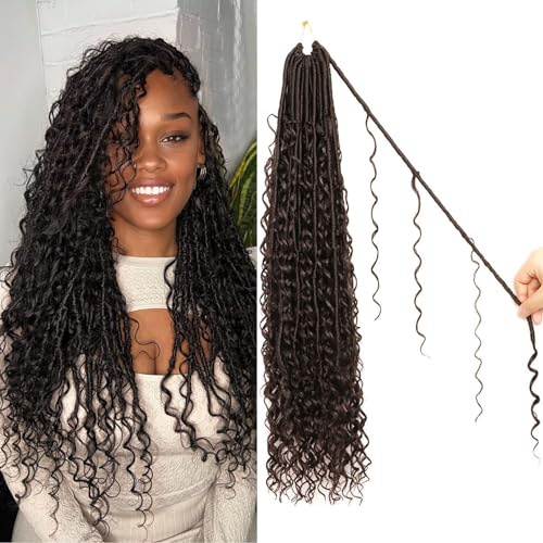 Faux Locs Crochet Hair-Soft Locs Crochet Braids Hair Extensions Goddess Braids Extensions Hair (#2, 24Inch (Pack of 8))
