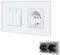 BSEED Interruptor de Cristal 2 Gang 2 Vías + Enchufe Schuko, Interruptor Pulsador Empotrable con Indicador Luminoso LED, Interruptor de Pared para Salón, Oficina, Cocina -Blanco