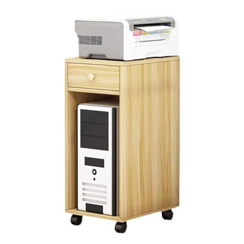 lskdnrufh CPU Halterung PC-Tower-Ständer mit Stauraum, 2-stufiger rollender CPU-Halter aus Holz mit Schublade, mobiler Druckerwagen, PC-Gehäusehalter for das Home Office PC Halterung(Natural)