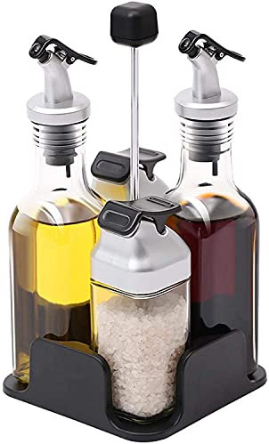 Oil And Vinegar Salt And Pepper Dispenser Set With Sturdy Tray Holder, Anti Spouts 5-Piece Including Oil Vinegar Dispenser, For Home And Kitchen, Salt Pepper Shake
