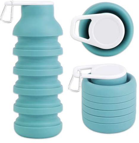 PLNVNVP Botella Agua Silicona Deporte,Botella de agua plegable, Botella de Agua Plegable de Silicona de 600 ml, Botella de Agua para niños,Taza de Camping Reutilizable para Deportes