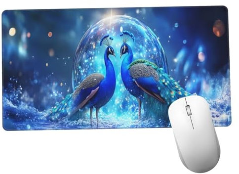 Tapis de Souris Couple XXL Tapis de Bureau Paon 1400x600x3mm Desk Mat Gaming Lavable Pad pour Ordinateur Portable, avec Base en Caoutchouc Antidérapante Pad pour Gamer, PC, Personnel de Bureaux Y527