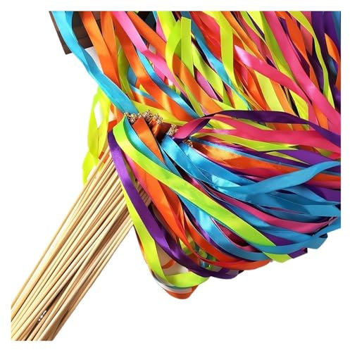 AMENGJ Bâtons de Ruban pour Mariage Lot de 50/20 Baguettes de Ruban colorées for Mariage avec Cloches et banderoles décoratives(50pcs)