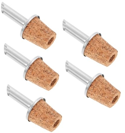 Oil Bottle Stoppers with Angled Spout 5pcs Stainless Steel | Olive Oil Pourer Spout, Cork Design, Wine Bottle Pour Spouts for Liquid, Easy Pouring