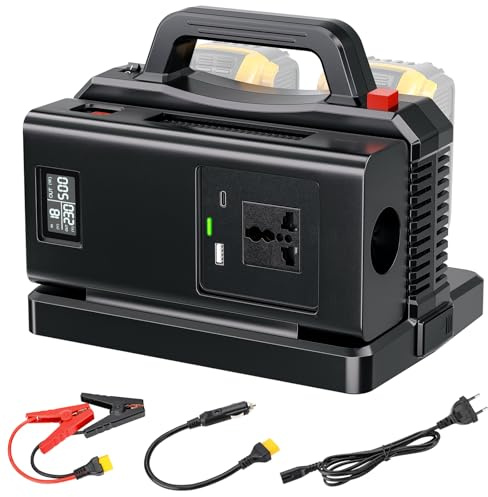 2-in-1 Wechselrichter Ladegerät für DeWalt 18V Akku, 500W Spannungswandler, 2-Port DC 18V Auf AC 230V Reiner Sinus Wechselrichter, Stromwandler für Camping, Wohnmobil(Batterie Nicht Enthalten)