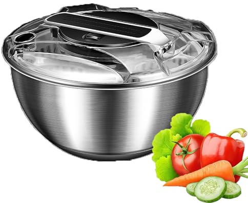 COYEUX Centrifuga per Insalata in Acciaio Inox da 3,5 l, a Spinta, per Insalata, Verdure, Erbe aromatiche e Frutti di Bosco