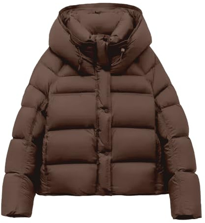 Generisch Damen Kurze Puffer-Jacke mit Kapuze - warm wattierte Steppjacke für den Winter | modische Winterjacke im Cropped-Look
