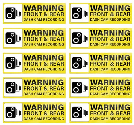 ZenithQuest 10 Pack Front Rear Dash Cam Recording Warning Stickers 150x50mm Waterproof Removable Vinyl Car Decals for Vehicle Windows Bumpers