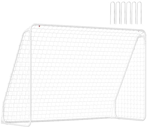 HOMCOM Porta da Calcio per Giardino e Parco Adulti 301x120x200 cm Bianco | 6 Picchetti a U, Rete da Calcio in PE e Metallo