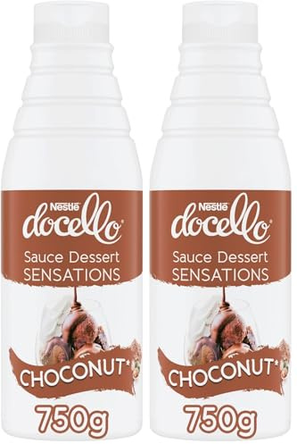 NESTLÉ DOCELLO Sauce Sensation Choconut - Sauce Dessert Chocolat-Noisette - Cacao Certifié Rainforest Alliance - Aide à la Pâtisserie, Topping, Nappage Gâteau, Coulis - Bouteille Squeeze - 750g