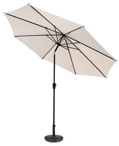 Avestar Parasol de Jardin 228 cm avec Pied, Manivelle et Bouton d'Inclinaison, 8 Baleines en Fer, Mât en Aluminium, Résistant au Soleil et à la Pluie, pour le Jardin, la Terrasse et la Piscine, Beige