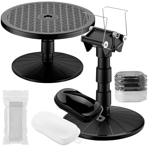 Wiltec Airbrush Lackierständer Set mit Drehteller, 20x Reinigungsbürste und 30x Folienmodell Speed Shapes