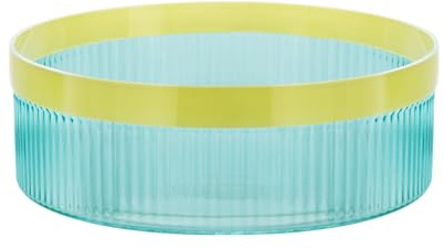 Remember Glasschale Groove green, H 13 cm, Ø 20 cm – Dekorative Glasschale für Obst, Snacks oder Tischdekoration, modernes Design Schalen Accessoire für Küche und Wohnzimmer (blue, H 10 cm, Ø 27 cm)