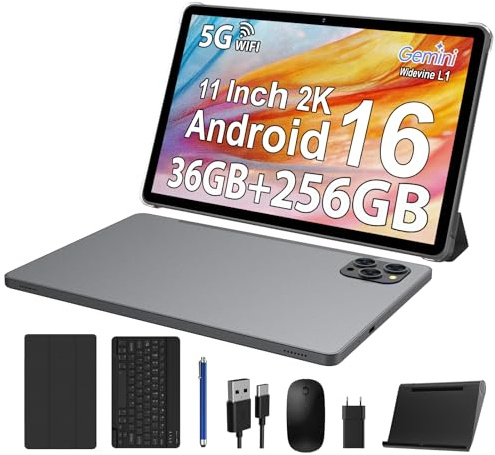 Generico Tablet 11 pollici Android 16 Tablet con 5G WiFi,36 GB RAM + 256 GB ROM (Espandibile 1 TB), 8.000 mAh Batteria,13 MP + 8 MP, tablet con tastiera, Gris