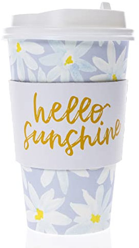Graphique 12-Pack Disposable to Go Coffee Cups - Hello Sunshine Floral - 16 oz, with Lids - Perfect for Travel, Home, Parties and More