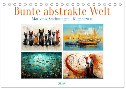 Bunte abstrakte Welt (Tischkalender 2026 DIN A5 quer), CALVENDO Monatskalender: Kunstvolle abstrakte Zeichnungen in lebendigen Farben - KI generiert (CALVENDO Kunst)