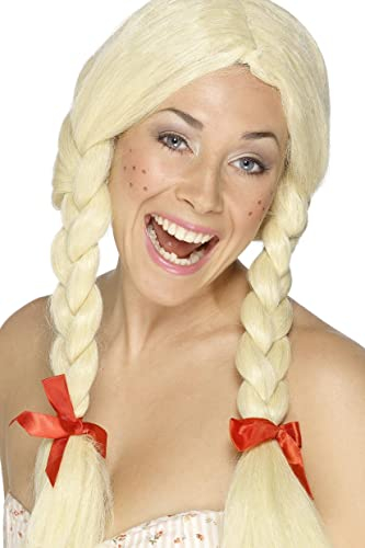 Smiffys Schulmädchen/Holländerin Perücke, blond, geflochtene Zöpfe mit Bändern