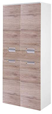 Schildmeyer Hochschrank Rilana 700863, weiß glanz / eiche sanremo Dekor, 159 x 65 x 35 cm