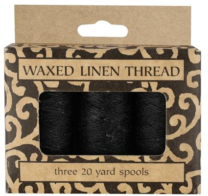 Lineco Waxed Genuine Linen Thread, 20 Yards, Pack of 3 Spools, Black