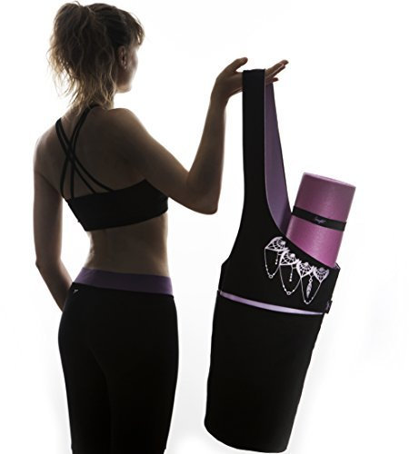 Zenifit Yoga-Matte Tasche - Lange Tote mit Taschen - hält mehr Yoga-zubehör. Netter Yoga-matten-Halter mit Bonus-Yoga-matten-bügel-Elastics. schwarz und Lavendel-lila Yoga-Matte Taschen