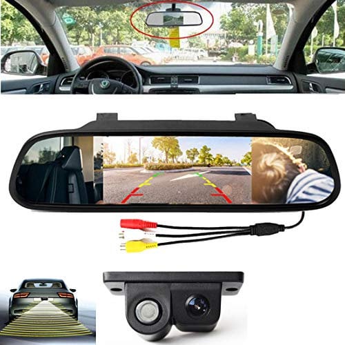 4.3Monitor di parcheggio per specchietto retrovisore Auto + Sensori di parcheggio Video con Telecamera per retromarcia