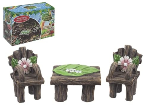Enchanting Multicolor Secret Fairy Garden Bench & Chairs Set - (Pack of 3) - Artisan Crafted & Magical Outdoor Decor - Perfect for Fairy Lovers & Dreamy Gardens