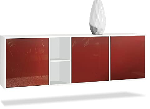 Vladon Kommode Cuba, Made in Germany, Weiß matt/Bordeaux Hochglanz - Modernes Sideboard für Ihr Wohnbereich - (BxHxT) 182x53x35 cm